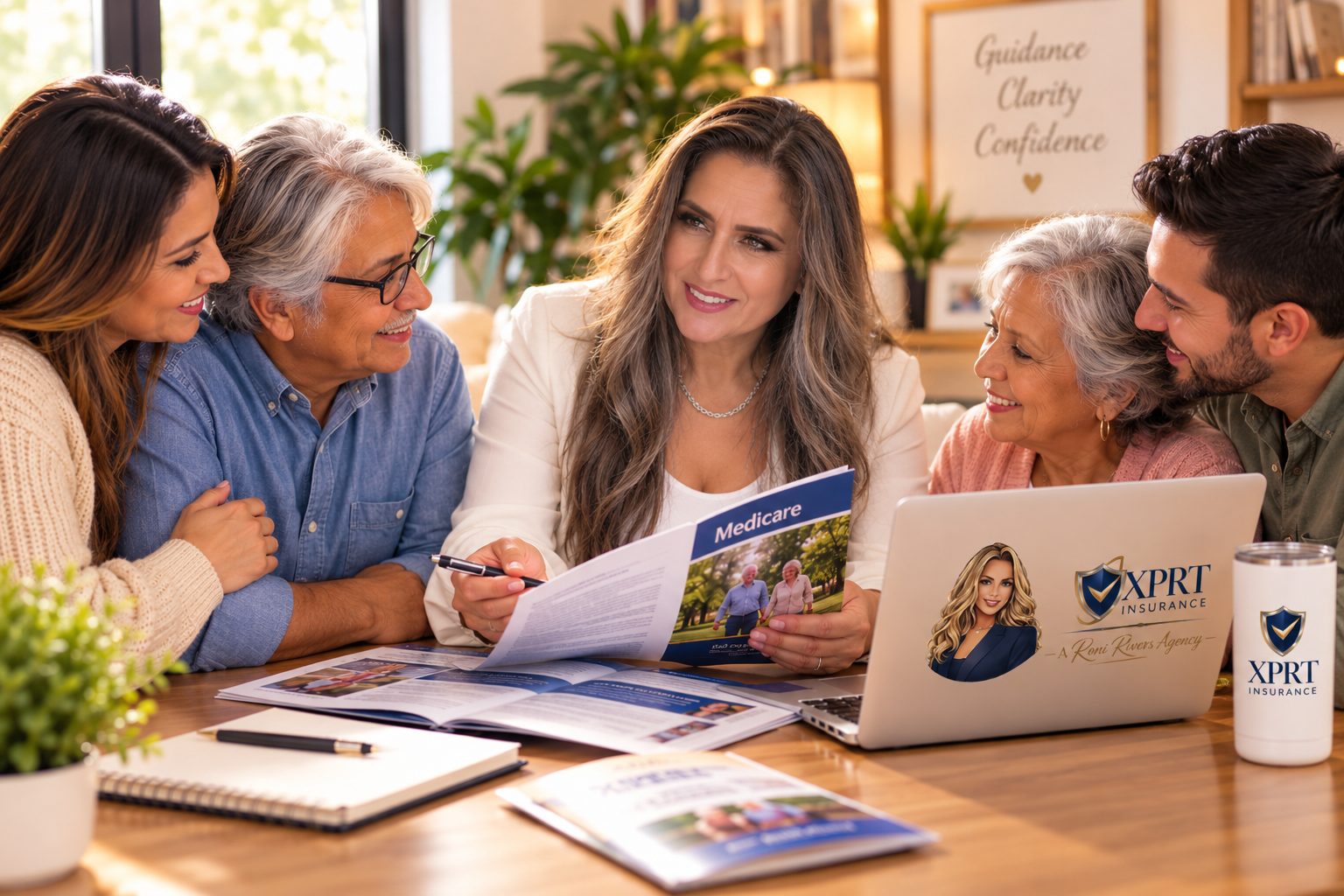 Veronica going over Medicare information with an older couple while their adult children listen in