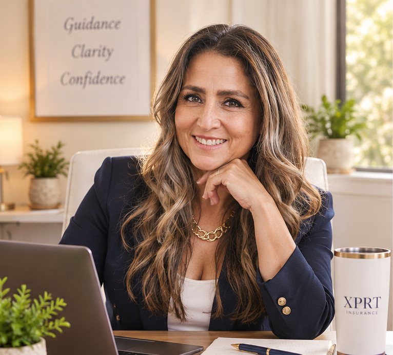 Veronica, seated at a desk in a navy blazer, smiling